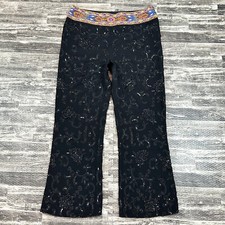 ESCADA Black Boot Beaded Waist Sequin Embroidered Flowy Pants sz 42 US 12 VTG 