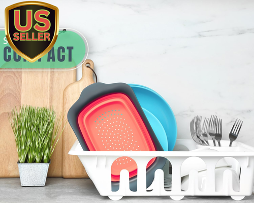 XL Large Kitchen Strainer by - Collapsible Silicone Over-The-Sink Colander w...