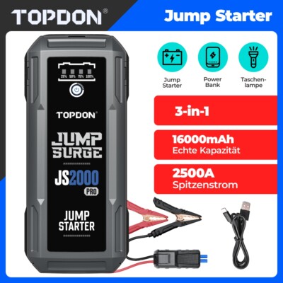 Topdon JS2000 Pro 2500A Auto Starthilfe Jump Starter 12V Booster Powerbank LKW