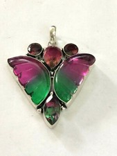 ST09511 .925 SILVER PLATED MULTI GEMSTONE BUTTERFLY PENDANT 2.4"