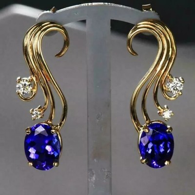 2Ct Lab-Created Tanzanite Drop Dangle Engagement Earrings 14K Yellow Gold Finish