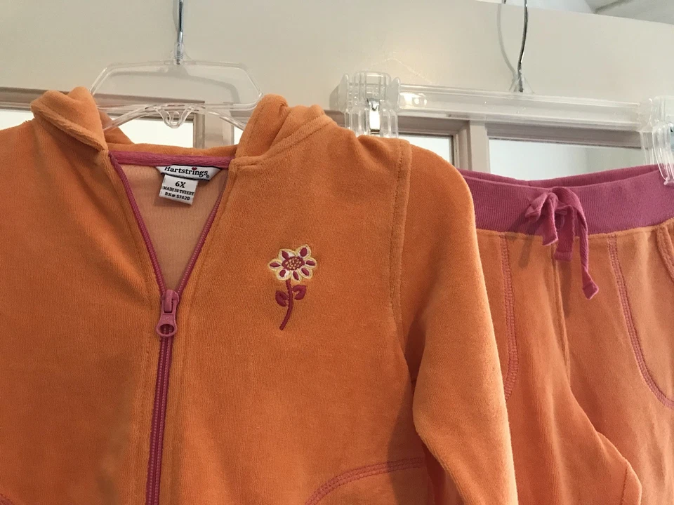 NWT Girls Hartstrings Knit Jacket & Capri Pant Set, Size 6, Orange and Pink - Image 2 of 4