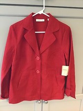 Coldwater Creek Channel Quilted Jacket Red Cotton Silk Tie Back Size 6 NWT