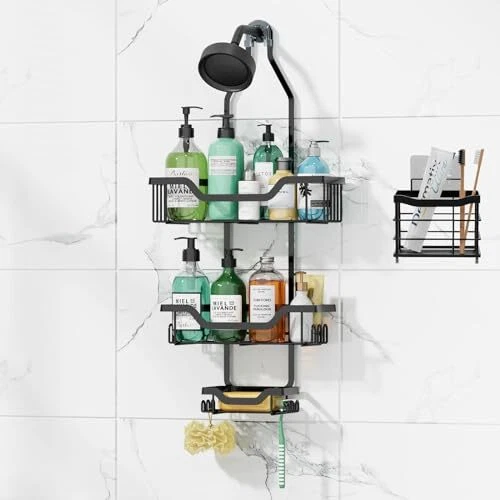 Shower Caddy Hanging, Anti-Swing Shower Caddy Over Shower Head with Toothbrush