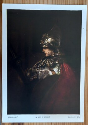 Postkarte AK Kunstkarte Rembrandt van Rijn a man in armour Glasgow art gallery 