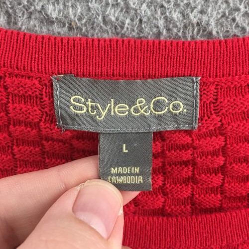 Style & Co Sweater Womens Large Red Crew Neck Longsleeve Curved Hem Casual NEW - Picture 11 of 16