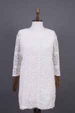 Sezane x La Redoute White Mesh Floral Summer 3/4 SLeeve A-Line Mini Dress Size 8