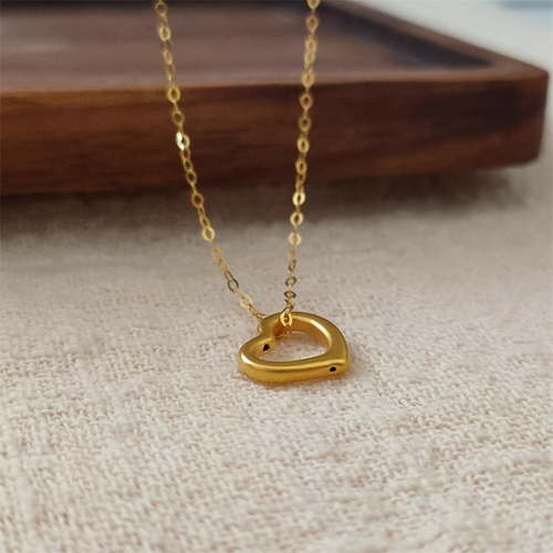 Pure 999 24K Gelbgold Lucky Heart Anhänger mit 18K O Link Halskette 17,9 Zoll - Bild 2 von 6