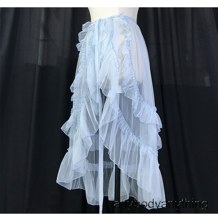 Lady Mesh Wrap Skirt Lolita Ruffle Tulle Asymmetric