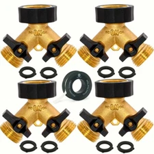 Morvat Heavy Duty Brass & Rubber 2 Way Garden Hose Y Splitter, 4 Pack