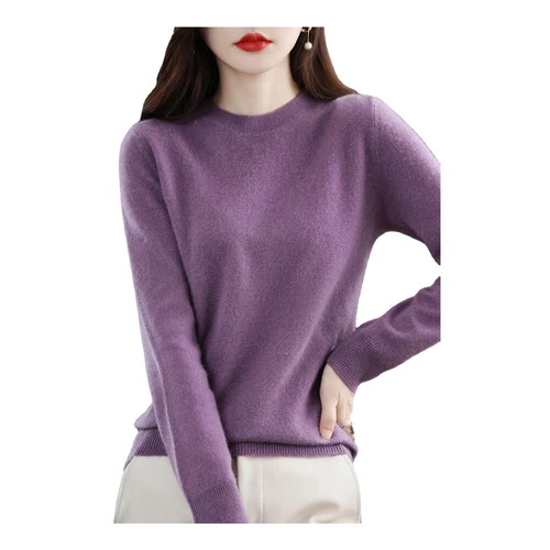 Women Crew Neck Slim Cashmere Jumper Sweater Knitted Tops Wool Pullover Solid - Bild 6 von 30