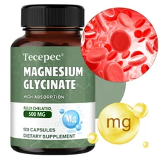Magnesium Glycinate 500mg - Fully Chelated, High Absorption Capsules for Heart