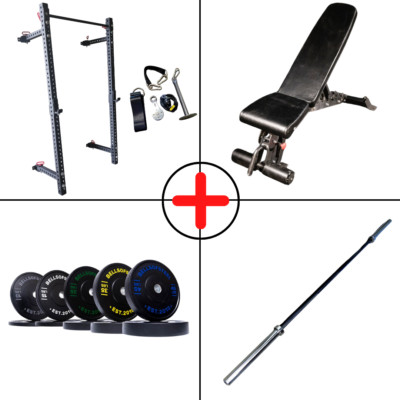Compact Bumper Plate Home Gym Package + Pulley