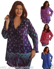 pick color & size shirt blouse top ruffled botton down gauzy bali batik design