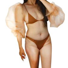 Nude Wedding Bridal TULLE Lace SLEEVES RuffleElastic Wrist Fingerless Gloves