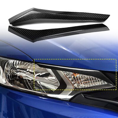 Carbon Fiber Eyelids Eyebrows Lids Headlight Trim Covers For Honda Fit 2014-2019