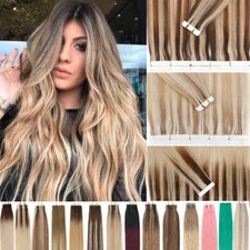 AAA 100g Tape In Human Hair Extensions Skin Weft Full Head Real Thick Remy 40PCS