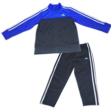 Adidas Boys Track Suit Set Size 4 Blue Black Activewear Jacket Pants Zip Up 2 pc