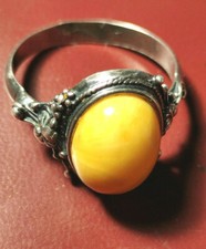 Vintage colour egg yolk amber silver 925 ring Baltic area Poland 1930