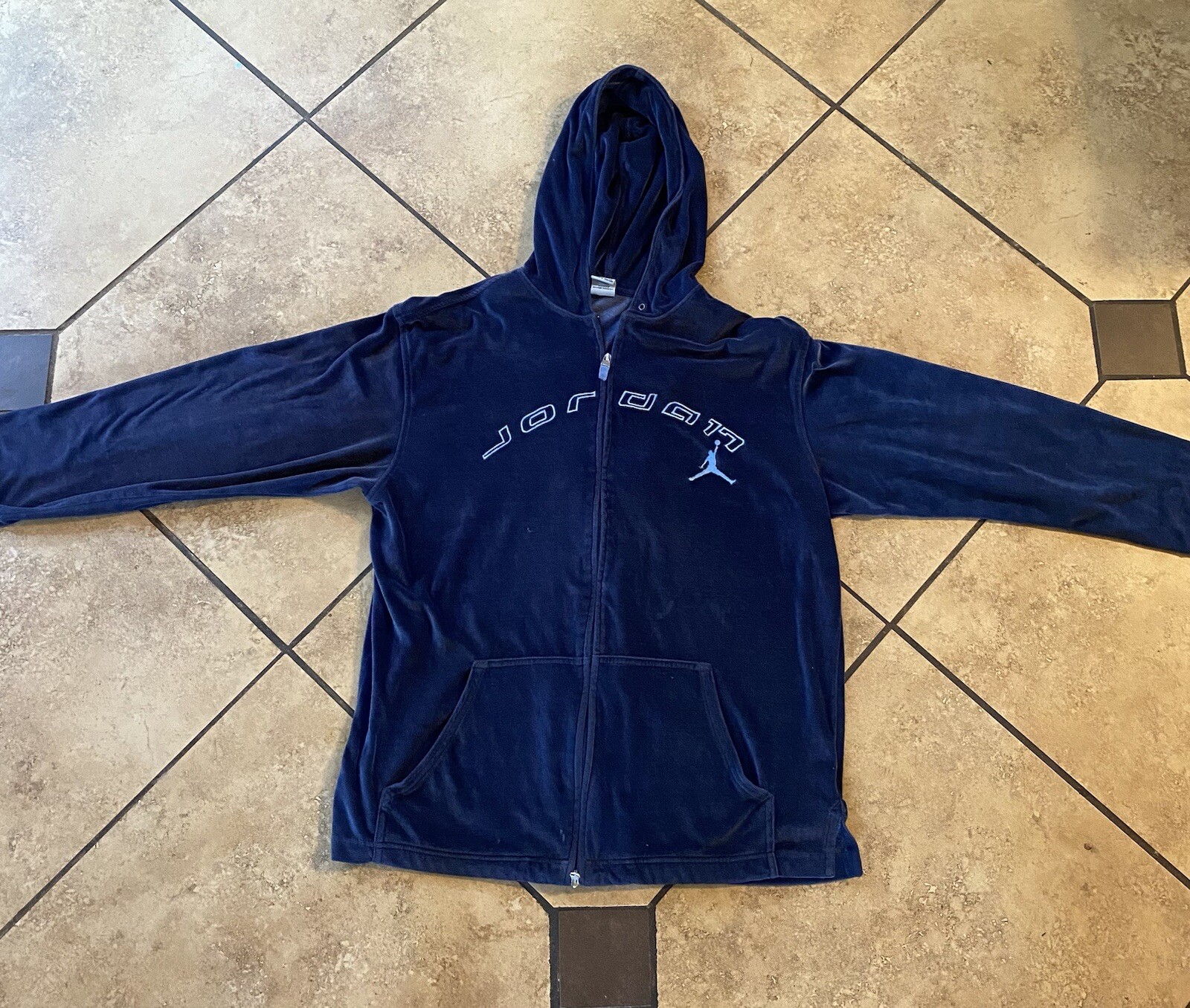 Vintage Y2k 2000s Grey Tag Nike Jordan Velour Tracksuit Jacket Hoodie