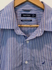 Nautica Wrinkle Resistant Long Sleeve Button Up Shirt Size XL Blue Striped