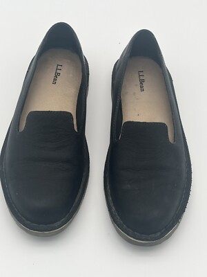 LL Bean Women s Leather Minimalist Capsule Preppy Slip On Loafer Shoe Black 10M