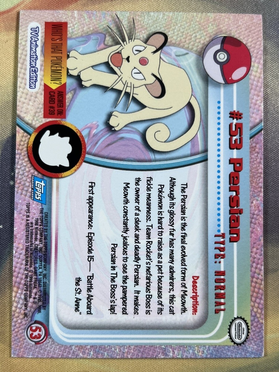 1999 Topps Pokemon Persian #53 Foil TV Animation Series 1 Blue Logo | eBay 1999 Topps Pokemon Persian #53 Foil TV Animation Series 1 Blue Logo | eBay