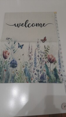''Welcome'' Linen Flag, 13x18 inches, durable thick quality