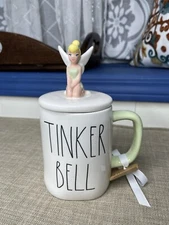 New! Rae Dunn Disney Princess Tinkerbell Mug And Topper Magenta