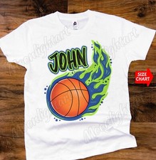 Personalized Name Basketball Ball Flames Fire School Team T-Shirt