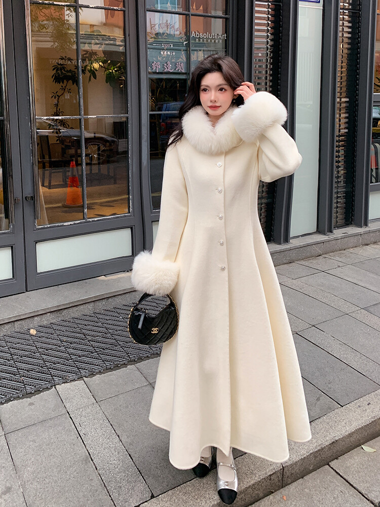 100% Wool Jacket Long Korean Fashion Double-sided Cashmere Fur