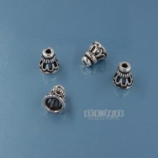 4 Antiqued Sterling Silver Tassel Top / Bead Cap / Cone Cover Ends 5mm 33849