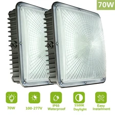 70W LED Canopy Light，2Pack，Waterproof IP65 Outdoor Led Gas Station Square Lights