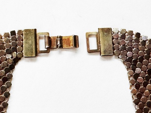 Vintage Mesh Collar Necklace Bronze Tone 18" Box Clasp - Picture 4 of 13