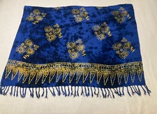Cozumel Mexico Women Beach Scarf Wrap Cover -Up Sun Flowers Blue Yellow Fringe