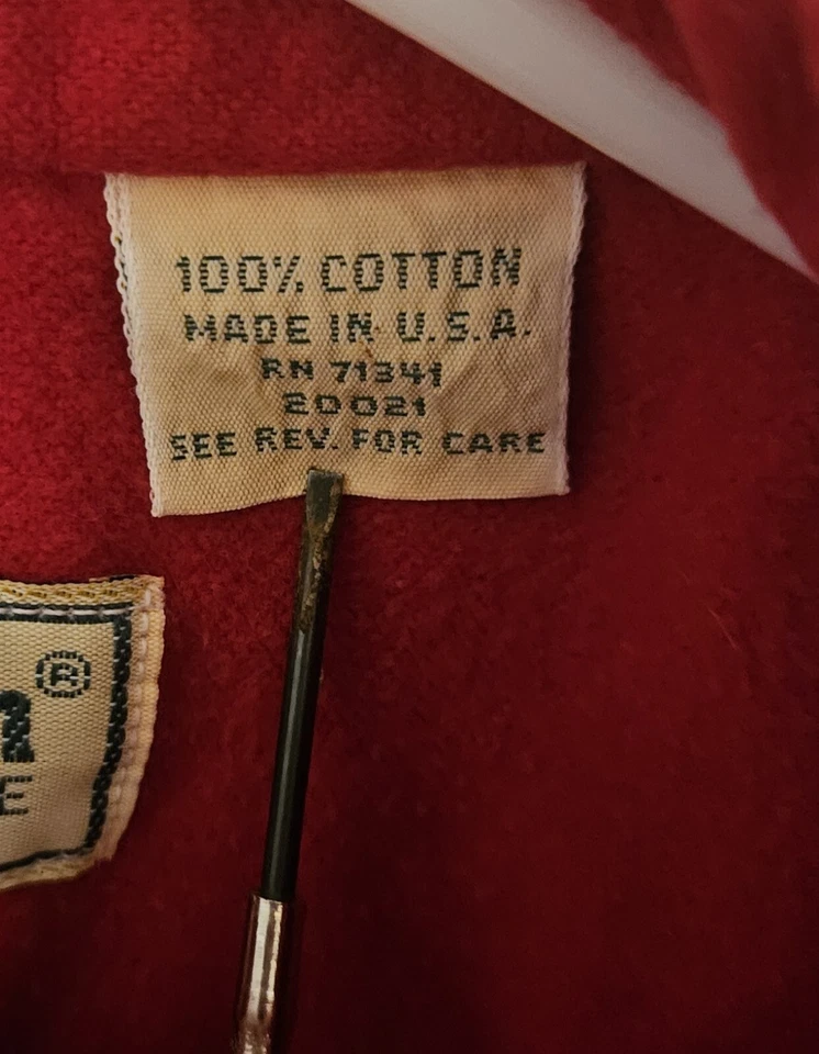 De colección L.L. Camisa Gamuza Bean Algodón Pesado Cierre a Presión Roja Hecha en EE. UU. Talla Mediana Foto 4 de 4
