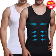 Mens Slimming Body Shaper Belly Chest Compression Vest Girdle T-Shirt Tank Top