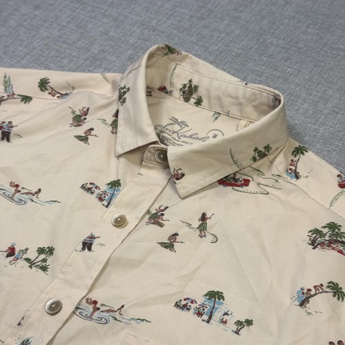 Kahala Polyester Hawaiian Button-Up Shirt Mens M Beige Short Sleeve Tropical