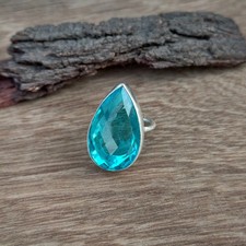 Natural Blue Topaz Ring 925 Sterling Silver Statement Handmade Gift Ring PG8988