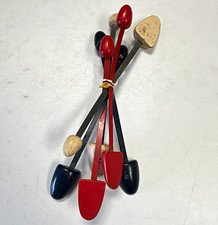 Vintage Lot of 4 Wooden Shoe Trees Mixed Styles w/ Red Black Blue Handles