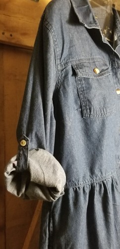 MILLENIUM convertible sleeve denim dress size Large 100% Cotton Pockets - Picture 3 of 6
