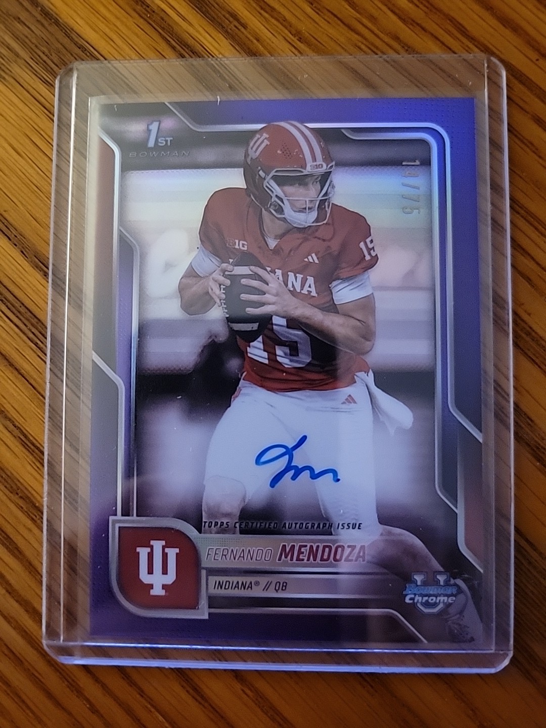 2025 Bowman Chrome U Football Fernando Mendoza 1st Auto RC Purple Refractor /75