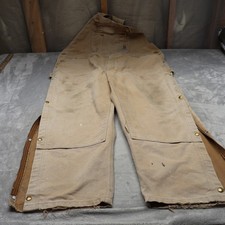 Carhartt Duck Bib Overalls Mens 46x30 Brown Loose Fit Double Knee Work R01 BRN