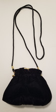 Black Velvet Crossbody Evening Bag Gold Tone Kiss Lock Elegant Vintage Look