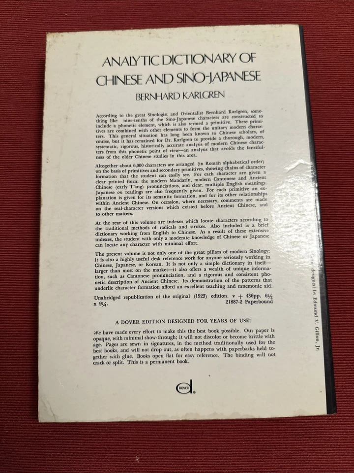 Analytic Dictionary of Chinese & Sino-Japanese by B Karlgren (paperback, 1974) - Image 2 of 3