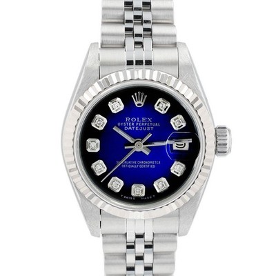 Rolex Ladies Datejust 18KW & Stainless Steel Blue Vignette Diamond Jubilee Watch