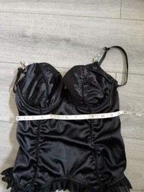 Ann Summers Black Satin & Diamonte Ruched & Frilled Corset Top Size 36C