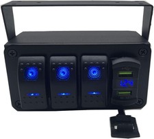 3 Gang Boat Switch Panel, 12V with USB Charger Voltmeter