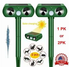 2 Pack Solar Ultrasonic Animal Repellent Dog Cat Skunk Deer Raccoon For Garden