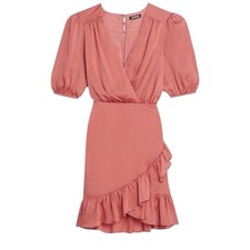 Women's Express Printed Ruffle Wrap Hi Low Maxi Dress M Pink